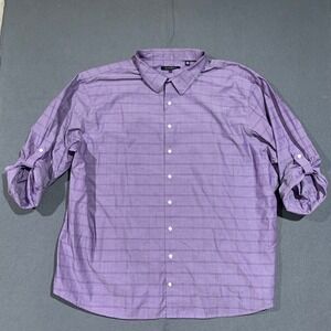 SYNGRY Mens 4XL Purple Plaid Button Down Shirt Long Sleeve Roll Tab Casual Work